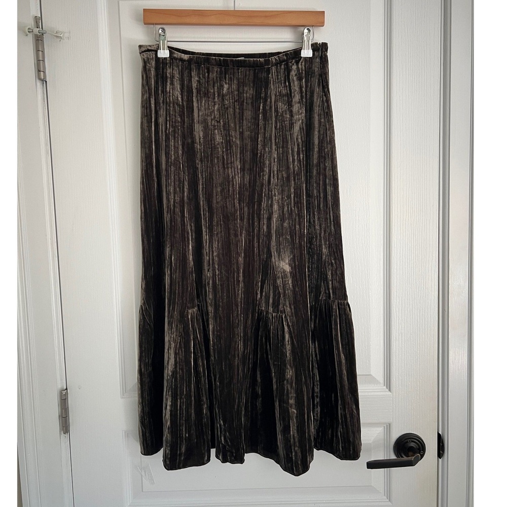 J. Jill Crushed Velvet Maxi Skirt Dark Green Whimsigoth Boho Witchy XS Petite